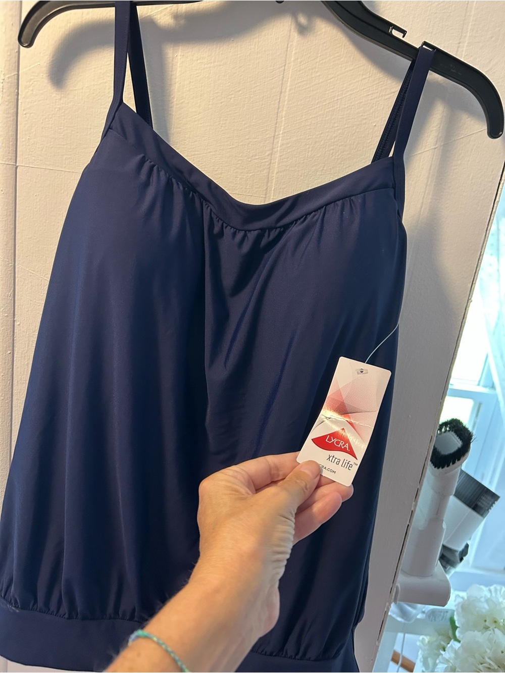NWT LANDS END Blouson Spaghetti-Strap Tankini Top, Adjustable Support